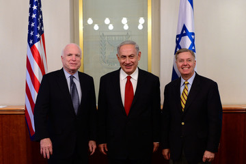 GRAHAM AND McCAIN WITH THEIR ISRAELI BOSS