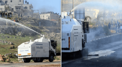 ISRAELIS SPRAY SEWAGE ON Palestinian homes
