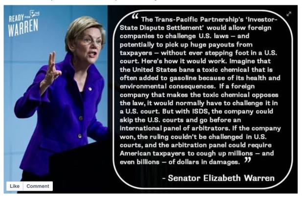 TPP = CRAP SAYS LIZ WARREN