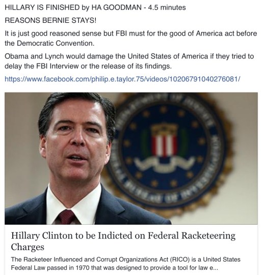 Hillary Clinton = Will soon be Indicted on Federal Racketeering Charges as well as Espionage Act Charges